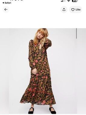 Spell Olive Floral Tiered Maxi Dress with Pink Blooms